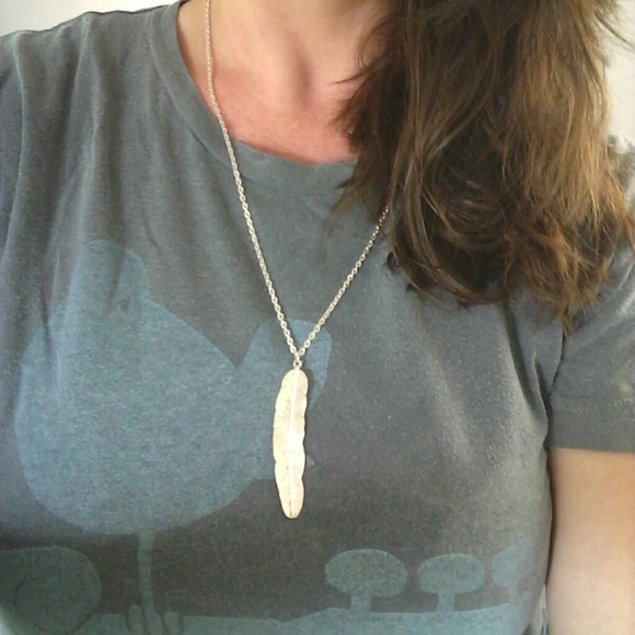 Silver Feather Long Bohemian Necklace - Picture 7 of 9